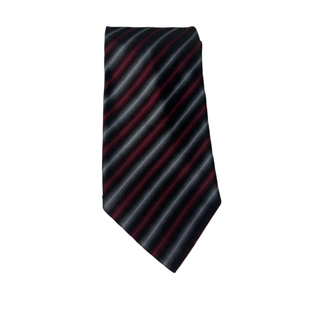 Joseph & Feiss Silk Tie Black Red Gray Diagonal Stripe Men Necktie 59 x3.75 Flaw